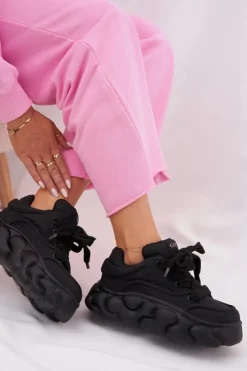 Clearance GOE Skórzane Sneakersy Damskie Na Masywnej Platformie RR2N4044 Czarne Czarny
