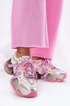 Damskie GOE Skórzane Sneakersy Damskie Na Masywnej Podeszwie RR2N4030 Różowe