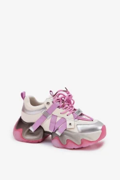 Damskie GOE Skórzane Sneakersy Damskie Na Masywnej Podeszwie RR2N4030 Różowe