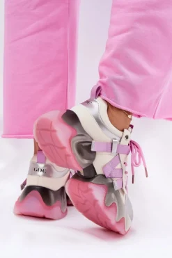 Damskie GOE Skórzane Sneakersy Damskie Na Masywnej Podeszwie RR2N4030 Różowe