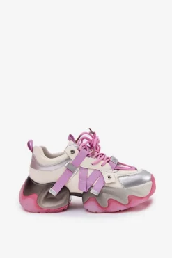 Damskie GOE Skórzane Sneakersy Damskie Na Masywnej Podeszwie RR2N4030 Różowe