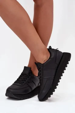 Sale Big Star Shoes Skórzane Sneakersy Damskie Na Platformie Big Star OO274573 Hi-Poly System Czarne