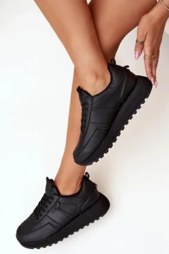 Sale Big Star Shoes Skórzane Sneakersy Damskie Na Platformie Big Star OO274573 Hi-Poly System Czarne