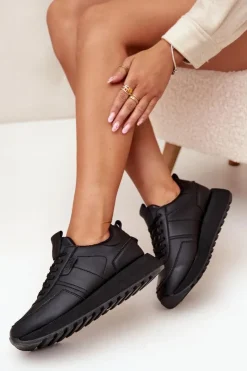 Sale Big Star Shoes Skórzane Sneakersy Damskie Na Platformie Big Star OO274573 Hi-Poly System Czarne