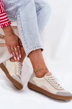 Zazoo Buty Sportowe Na Platformie|Sneakersy Damskie*Skórzane Sneakersy Damskie N1220 Beżowe Beżowy