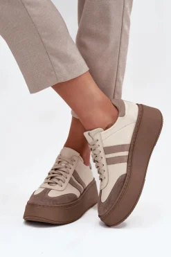 Online Zazoo Skórzane Sneakersy Damskie Na Platformie 3775 Beżowe Beżowy