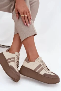 Online Zazoo Skórzane Sneakersy Damskie Na Platformie 3775 Beżowe Beżowy