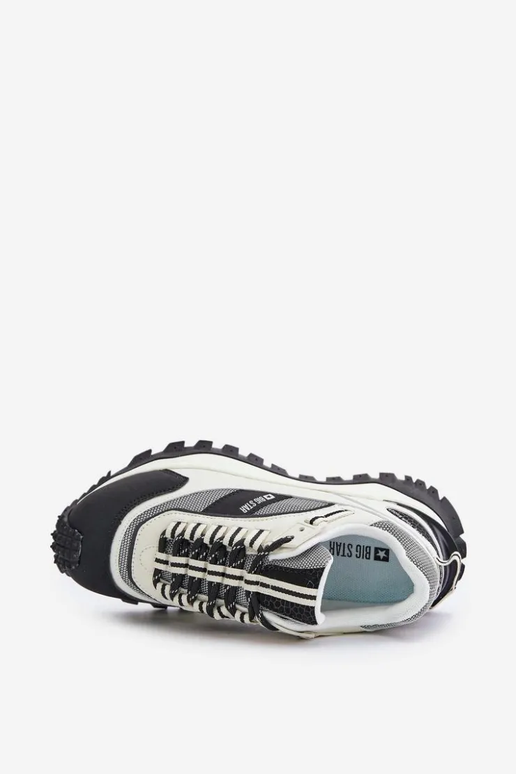 Damskie Big Star Shoes Skórzane Sneakersy Damskie Na Platformie Big Star OO274A220 HI-POLY SYSTEM Biało-Czarne