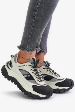 Damskie Big Star Shoes Skórzane Sneakersy Damskie Na Platformie Big Star OO274A220 HI-POLY SYSTEM Biało-Czarne