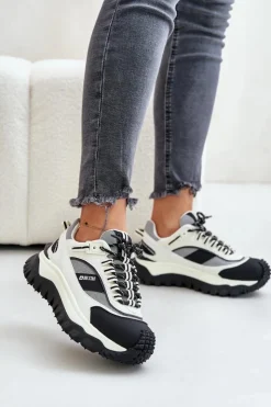 Damskie Big Star Shoes Skórzane Sneakersy Damskie Na Platformie Big Star OO274A220 HI-POLY SYSTEM Biało-Czarne