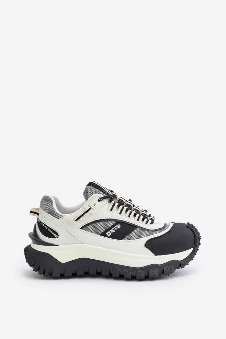 Damskie Big Star Shoes Skórzane Sneakersy Damskie Na Platformie Big Star OO274A220 HI-POLY SYSTEM Biało-Czarne