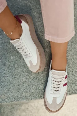 Damskie Zazoo Skórzane Sneakersy Damskie Na Platformie N1234 Beżowo-Bordowe