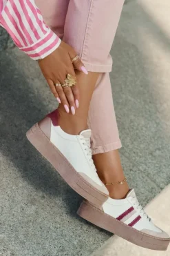 Damskie Zazoo Skórzane Sneakersy Damskie Na Platformie N1234 Beżowo-Bordowe