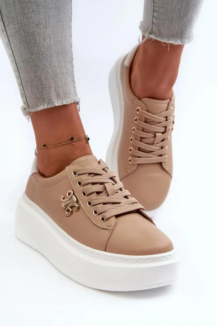 Online Boto Skórzane Sneakersy Damskie Na Platformie Brązowe Pernalia