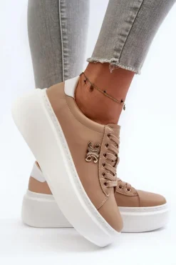 Online Boto Skórzane Sneakersy Damskie Na Platformie Brązowe Pernalia