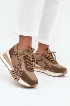 New Artiker Skórzane Sneakersy Damskie Na Platformie Panterka 55C0089 Brązowe Brązowy