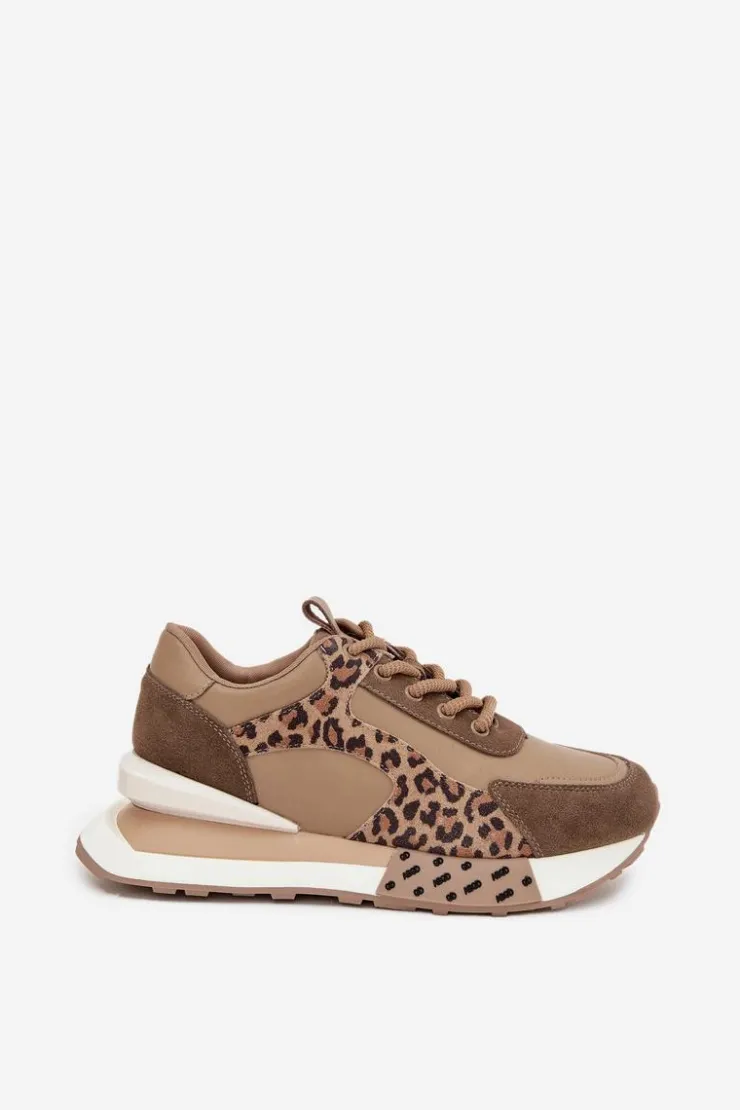 New Artiker Skórzane Sneakersy Damskie Na Platformie Panterka 55C0089 Brązowe Brązowy