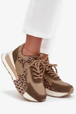 New Artiker Skórzane Sneakersy Damskie Na Platformie Panterka 55C0089 Brązowe Brązowy