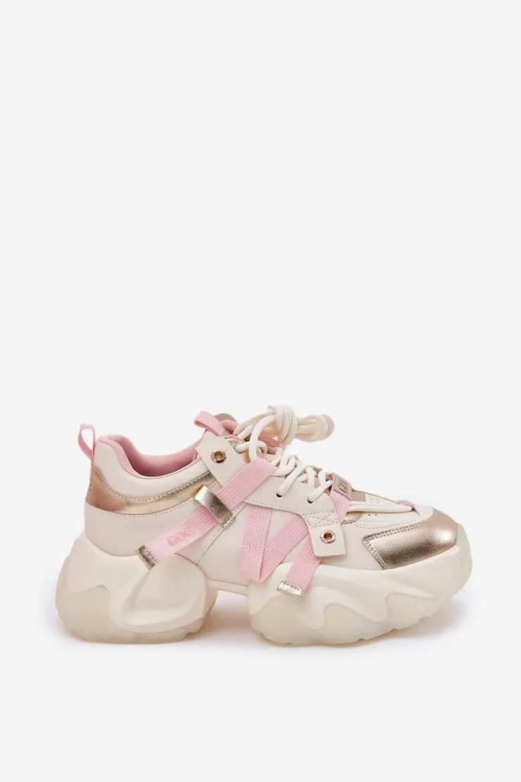 GOE Sneakersy Damskie*Skórzane Sneakersy Damskie Na Masywnej Podeszwie RR2N4031 Beżowe Beżowy