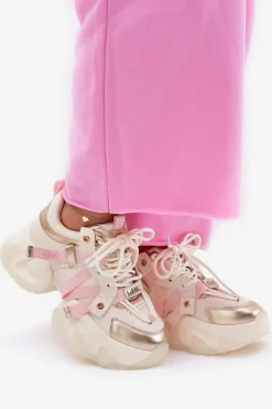 GOE Sneakersy Damskie*Skórzane Sneakersy Damskie Na Masywnej Podeszwie RR2N4031 Beżowe Beżowy