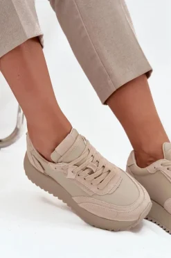 Damskie Artiker Skórzane Sneakersy Damskie Na Platformie 55C0021 Beżowe