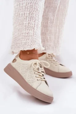 Damskie Buty damskie Vinceza Skórzane Sneakersy Damskie Na Platformie Vinceza 88018 Beżowe