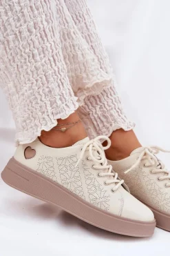 Damskie Buty damskie Vinceza Skórzane Sneakersy Damskie Na Platformie Vinceza 88018 Beżowe