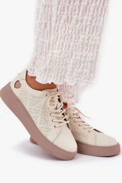 Damskie Buty damskie Vinceza Skórzane Sneakersy Damskie Na Platformie Vinceza 88018 Beżowe