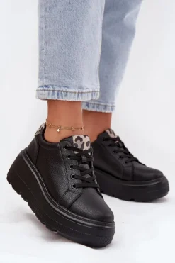 New Buty damskie Vinceza Skórzane Sneakersy Damskie Na Platformie Panterka Vinceza 89144 Czarne