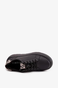 New Buty damskie Vinceza Skórzane Sneakersy Damskie Na Platformie Panterka Vinceza 89144 Czarne