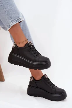 New Buty damskie Vinceza Skórzane Sneakersy Damskie Na Platformie Panterka Vinceza 89144 Czarne