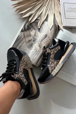 Artiker Buty Sportowe Na Platformie|Półbuty Skórzane*Skórzane Sneakersy Damskie Na Platformie Panterka 55C0134 Czarne Czarny