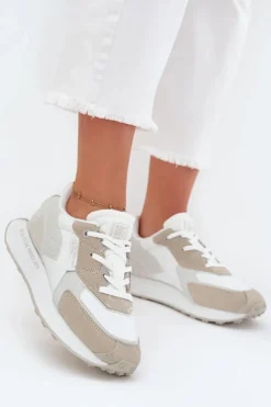 Damskie Big Star Shoes Skórzane Sneakersy Damskie Big Star OO274563 Hi-Poly System Białe