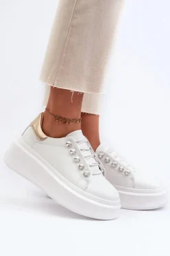 Damskie Damskie buty S.Barski Skórzane Sneakersy Damskie Na Masywnej Platformie Białe S.Barski LR628