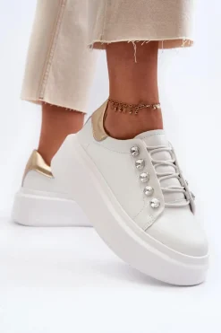 Damskie Damskie buty S.Barski Skórzane Sneakersy Damskie Na Masywnej Platformie Białe S.Barski LR628