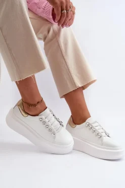 Damskie Damskie buty S.Barski Skórzane Sneakersy Damskie Na Masywnej Platformie Białe S.Barski LR628