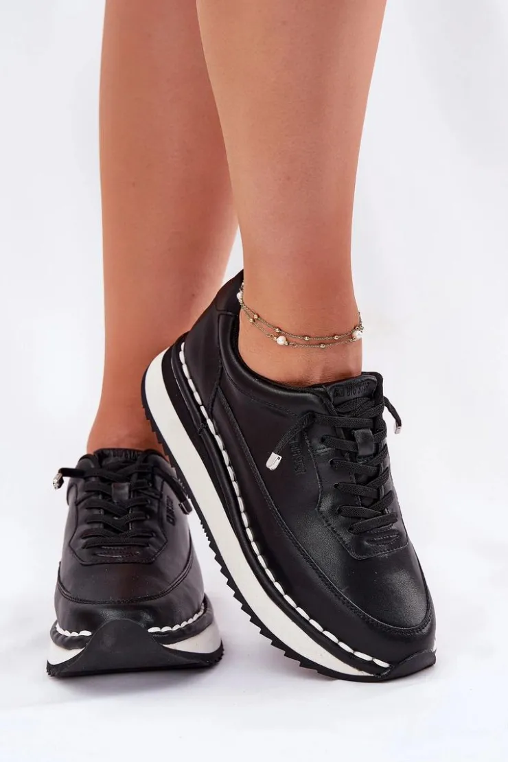 Big Star Shoes Buty Sportowe Na Platformie|Buty Sportowe Big Star*Skórzane Sneakersy Damskie Na Platformie Big Star RR274A335 Czarne