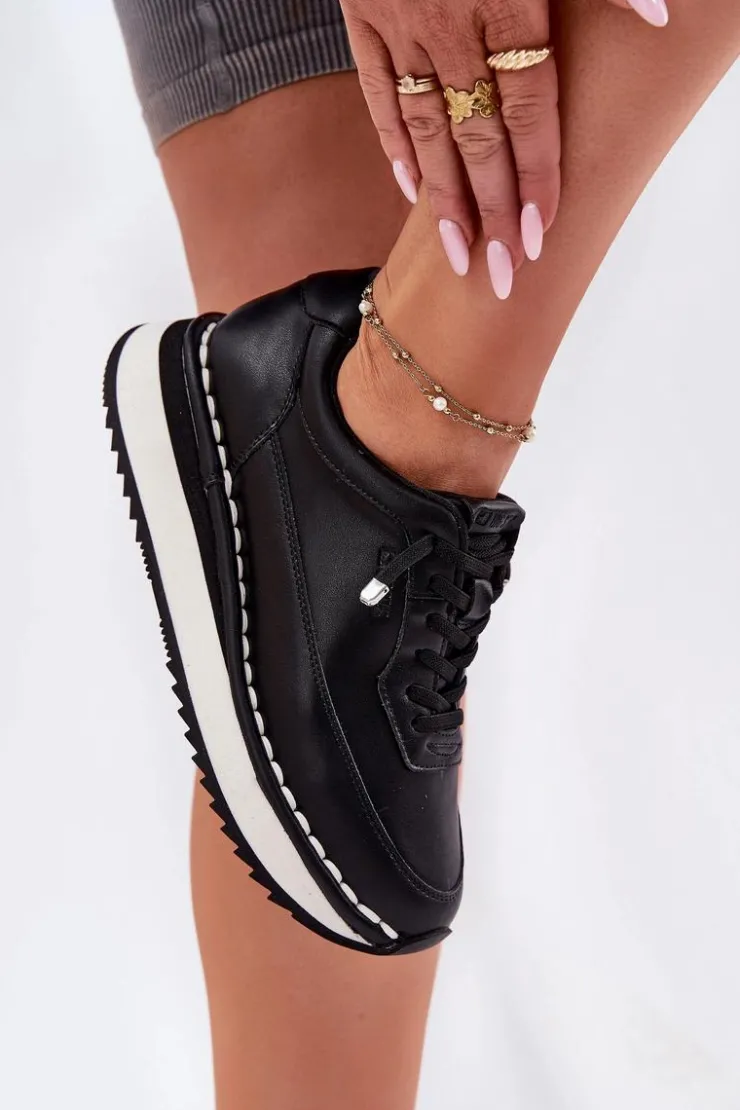 Big Star Shoes Buty Sportowe Na Platformie|Buty Sportowe Big Star*Skórzane Sneakersy Damskie Na Platformie Big Star RR274A335 Czarne