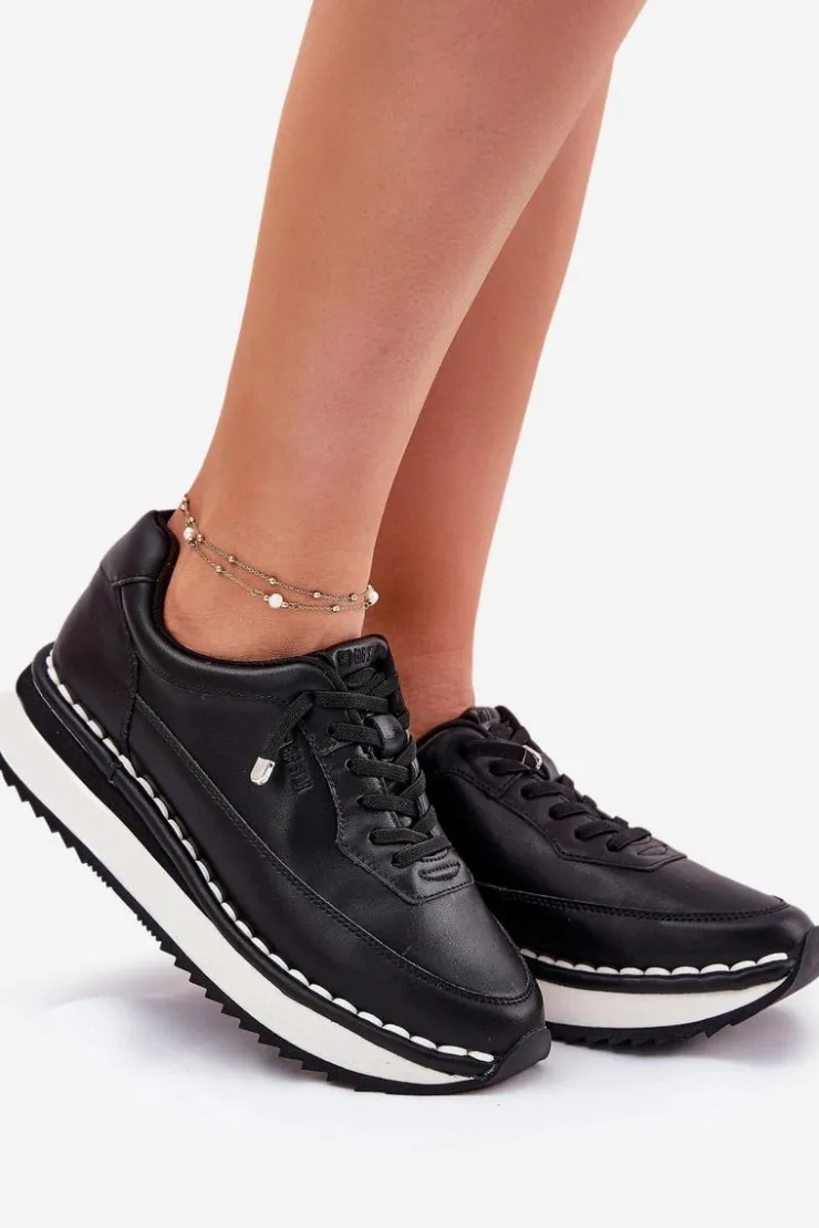 Big Star Shoes Buty Sportowe Na Platformie|Buty Sportowe Big Star*Skórzane Sneakersy Damskie Na Platformie Big Star RR274A335 Czarne