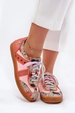 Damskie Maciejka Skórzane Sneakersy Damskie 06840-18 Pomarańczowe