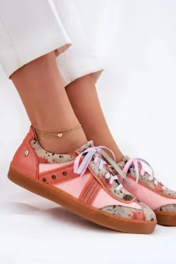 Damskie Maciejka Skórzane Sneakersy Damskie 06840-18 Pomarańczowe