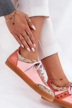 Damskie Maciejka Skórzane Sneakersy Damskie 06840-18 Pomarańczowe