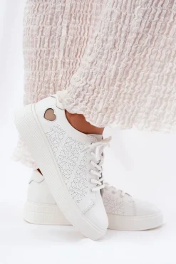 Discount Buty damskie Vinceza Skórzane Sneakersy Damskie Na Platformie Vinceza 88018 Białe Biały