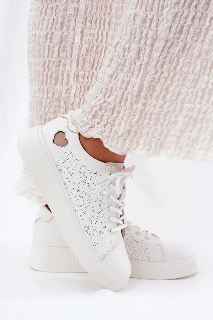 Discount Buty damskie Vinceza Skórzane Sneakersy Damskie Na Platformie Vinceza 88018 Białe Biały