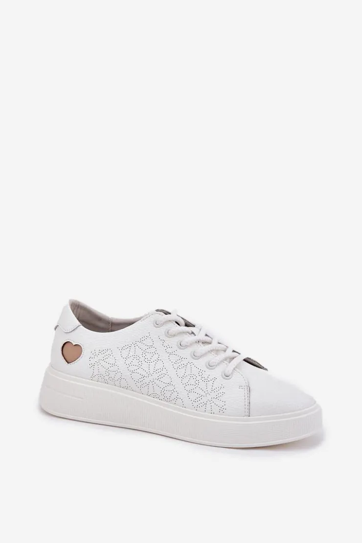 Discount Buty damskie Vinceza Skórzane Sneakersy Damskie Na Platformie Vinceza 88018 Białe Biały