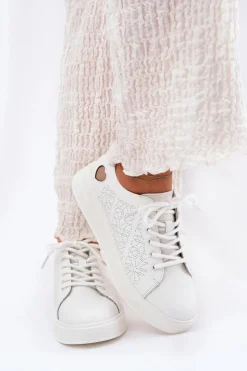 Discount Buty damskie Vinceza Skórzane Sneakersy Damskie Na Platformie Vinceza 88018 Białe Biały