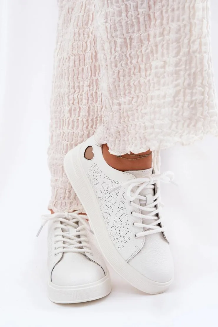 Discount Buty damskie Vinceza Skórzane Sneakersy Damskie Na Platformie Vinceza 88018 Białe Biały