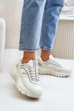 New Big Star Shoes Skórzane Sneakersy Damskie Na Platformie Big Star OO274A221 HI-POLY SYSTEM Białe Biały