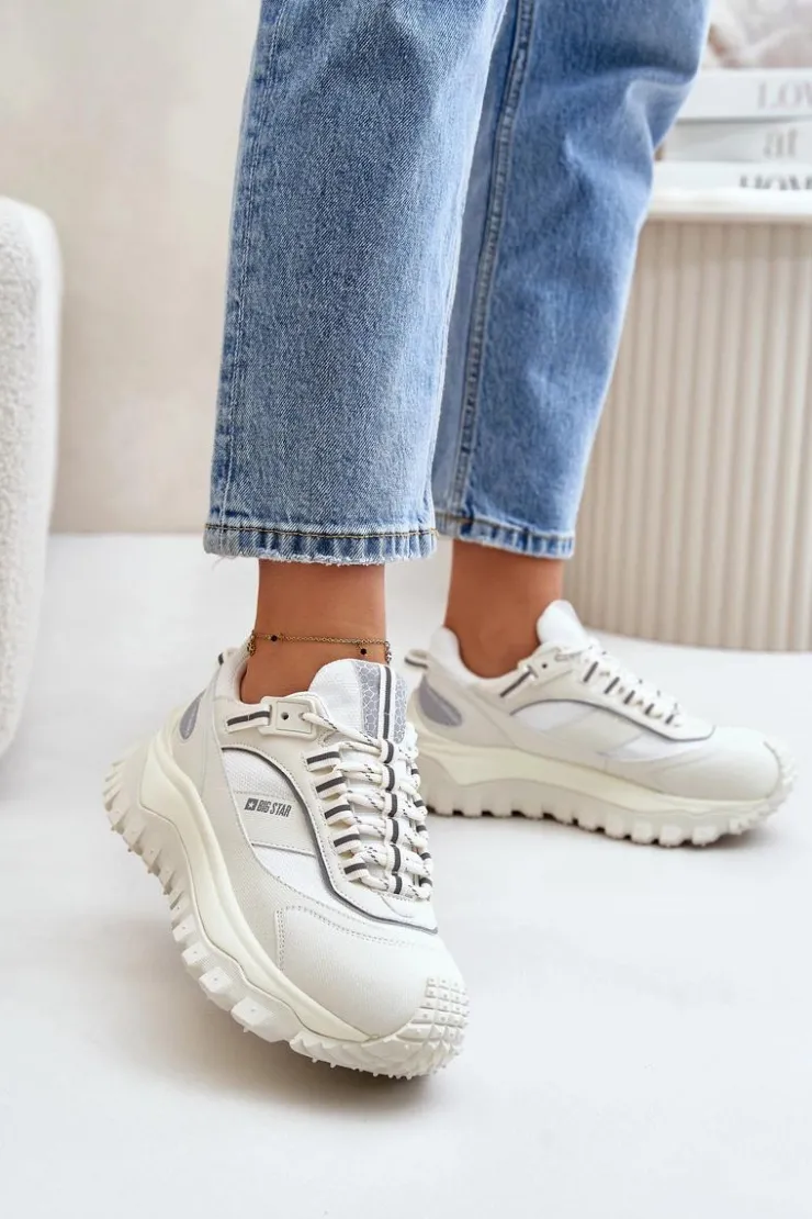 New Big Star Shoes Skórzane Sneakersy Damskie Na Platformie Big Star OO274A221 HI-POLY SYSTEM Białe Biały