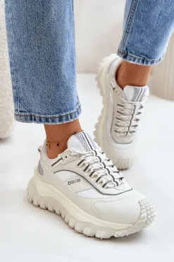 New Big Star Shoes Skórzane Sneakersy Damskie Na Platformie Big Star OO274A221 HI-POLY SYSTEM Białe Biały